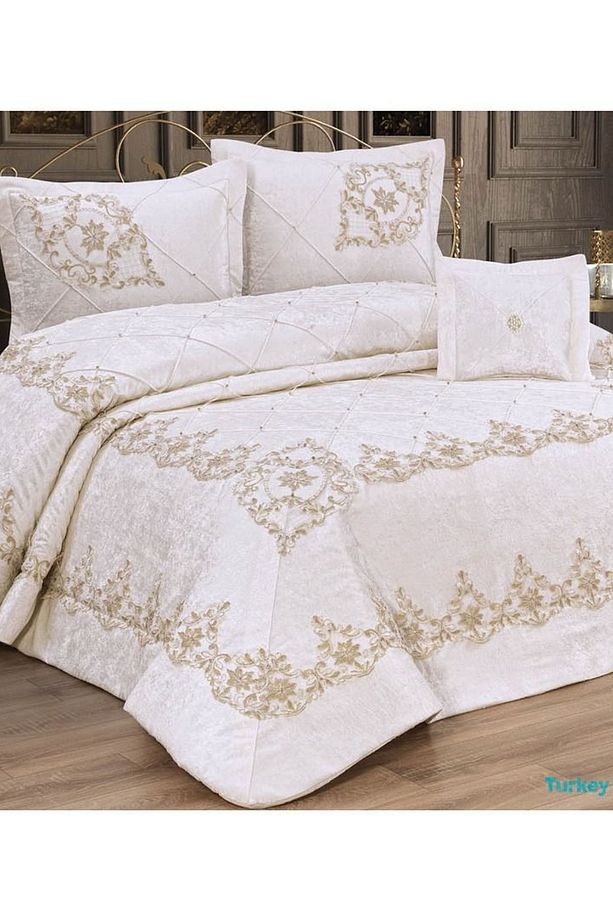 Çift Kişilik Yatak Örtüsü 3 Parça Yatak Örtüsü Ağır Dantel Çeyizlik Yatak Örtüsü - Bedspread - 1