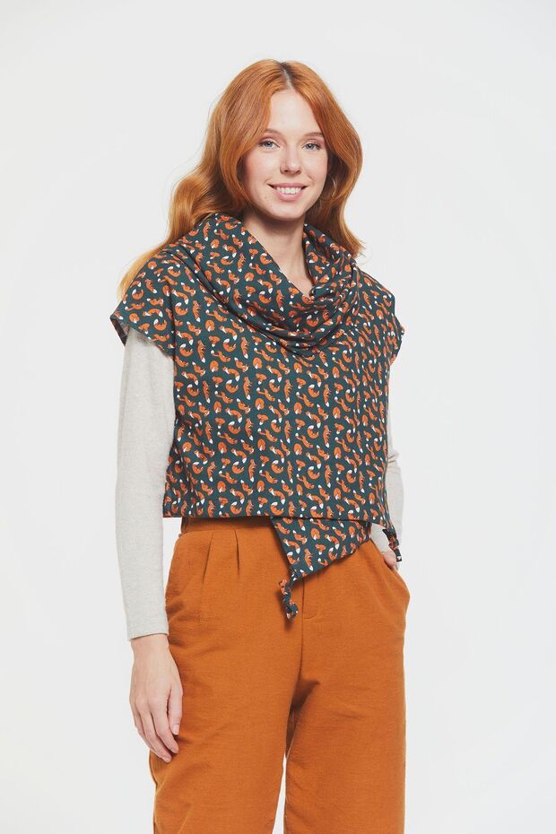 Collar Detailed Patterned Bohemian Blouse Green