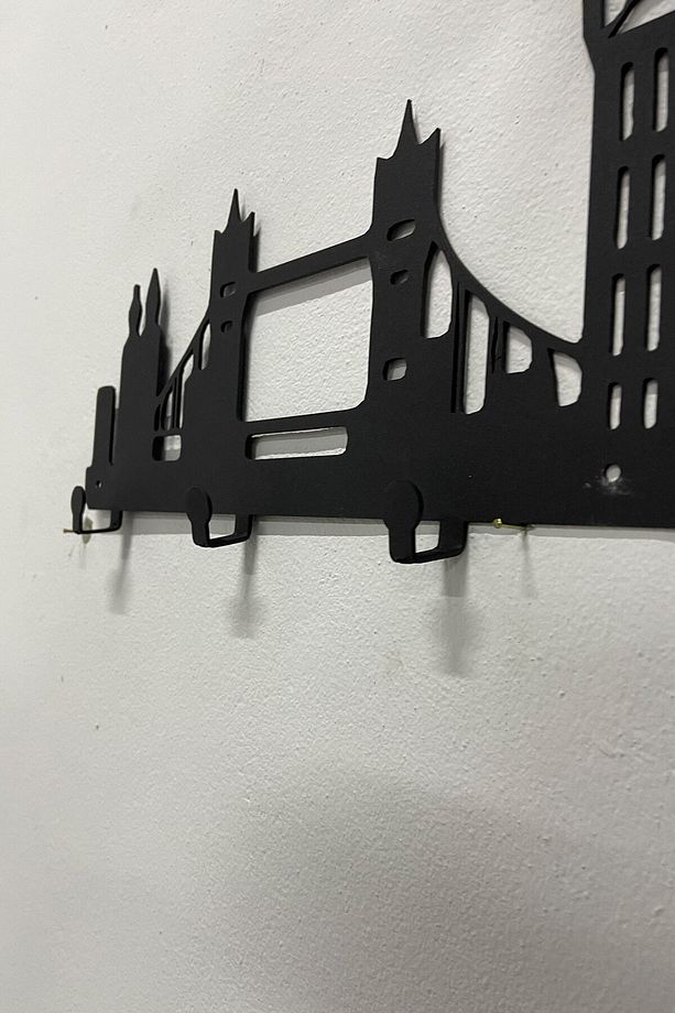 Londra Şehir Silüeti Metal Askılık - Dekoratif Askı - Duvar Askısı - Elbise Askısı - 4