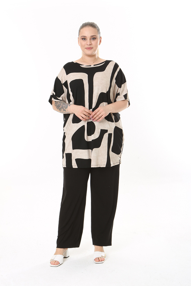 WOMEN'S LARGE SIZE MINK BLACK LYCRAL PANT TUNIC SET