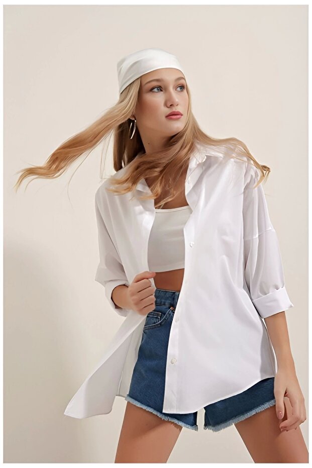 Kadın Oversize Uzun Basic Gömlek - 3