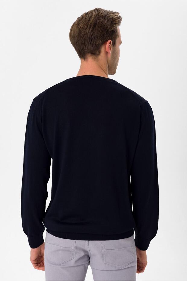 V Yaka Regular Kalıp Düz Triko - 5