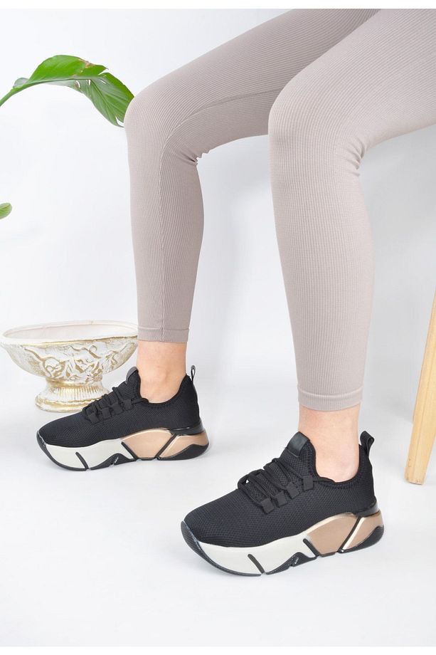 Kadın Sneaker Bağcıklı Triko Esnek Hafif Ve Kalın Tabanlı Yürüyüş Spor Ayakkabı - 2