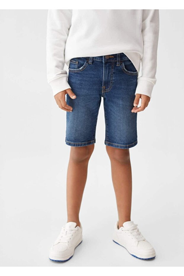 Pamuklu denim şort - 7