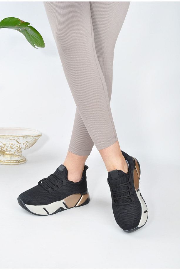 Kadın Sneaker Bağcıklı Triko Esnek Hafif Ve Kalın Tabanlı Yürüyüş Spor Ayakkabı - 4