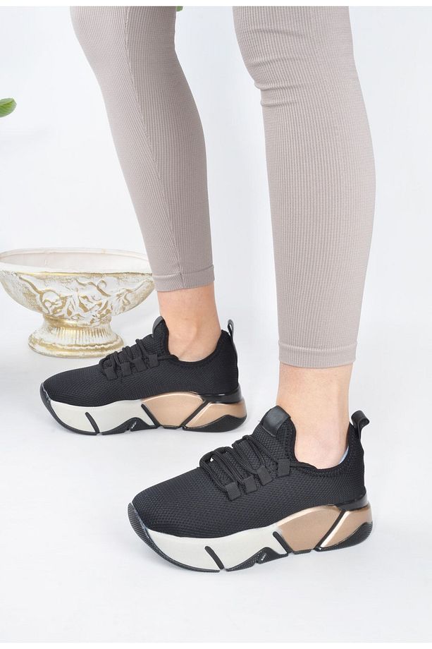 Kadın Sneaker Bağcıklı Triko Esnek Hafif Ve Kalın Tabanlı Yürüyüş Spor Ayakkabı - 6
