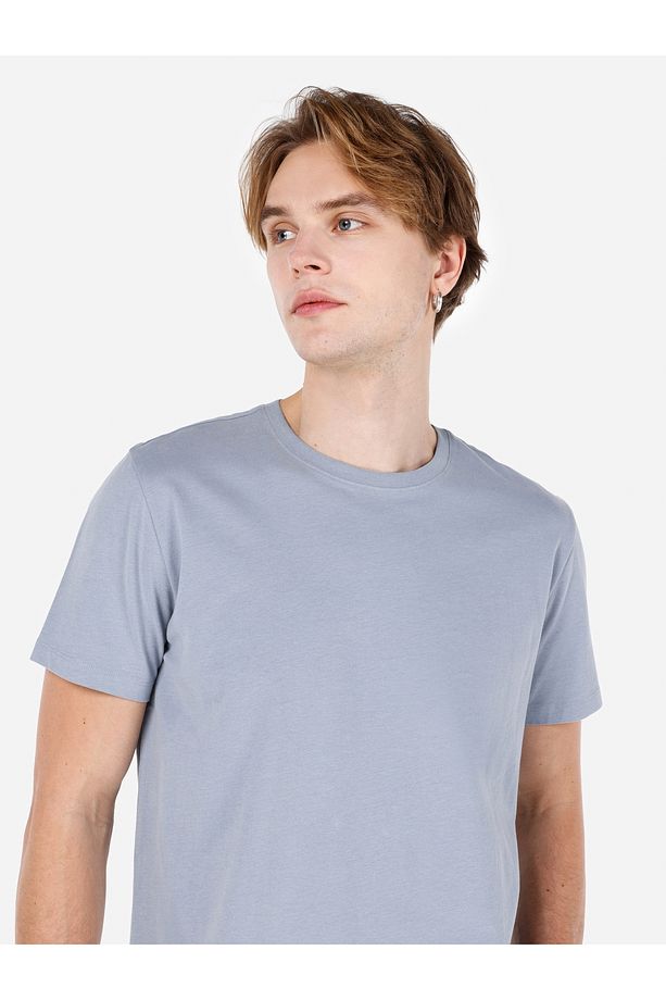 Regular Fit Bisiklet Yaka Basic Mavi Erkek Kısa Kol Tişört Cl1058592 - 4