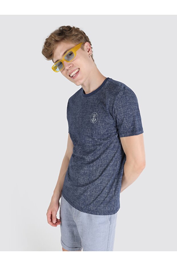 Regular Fit Bisiklet Yaka Erkek Lacivert Kısa Kol Tişört Cl1058838 - 5