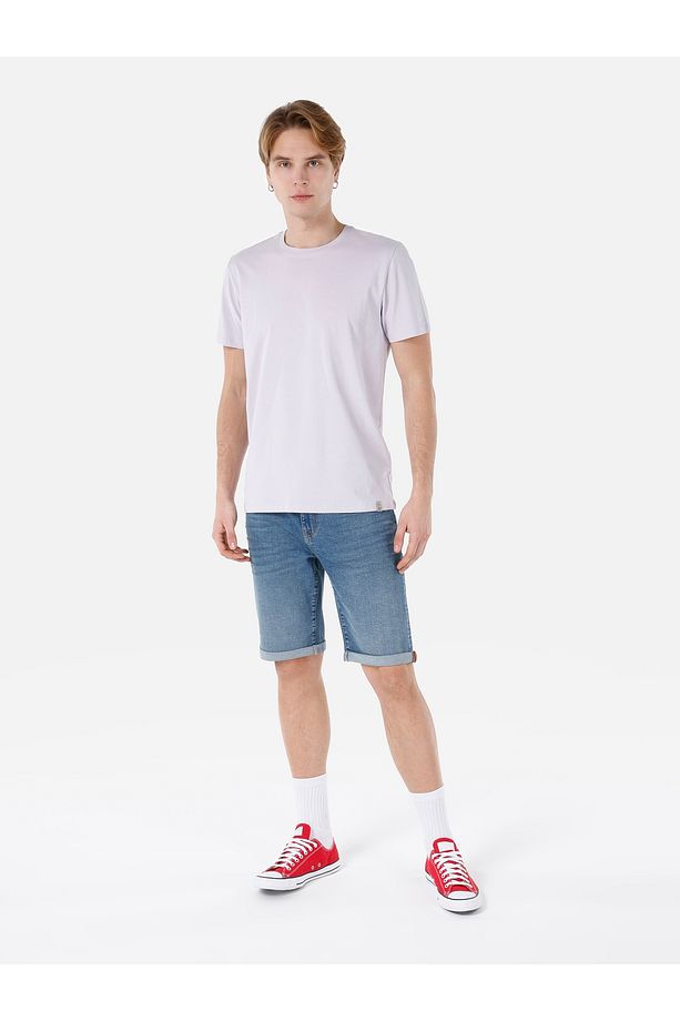 Regular Fit Bisiklet Yaka Basic Mor Erkek Kısa Kol Tişört Cl1058592 - 3