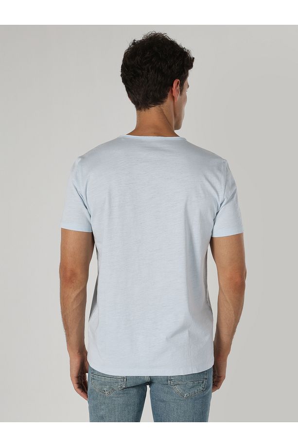 Regular Fit Bisiklet Yaka Basic Mavi Erkek Kısa Kol Tişört Cl1058580 - 2