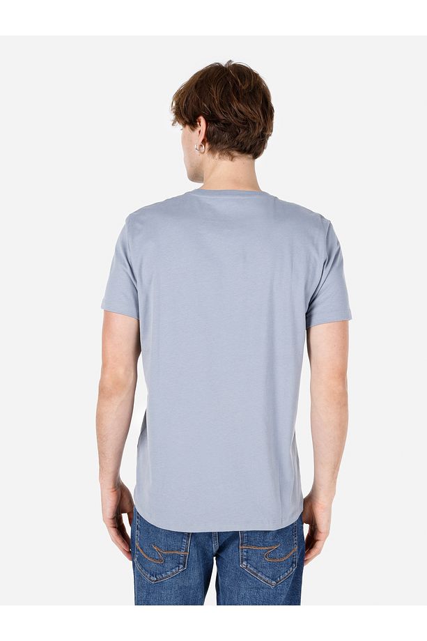 Regular Fit Bisiklet Yaka Basic Mavi Erkek Kısa Kol Tişört Cl1058592 - 2