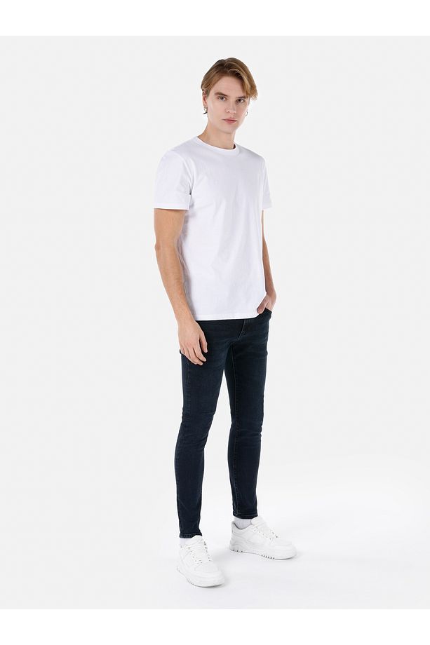 Regular Fit Bisiklet Yaka Basic Beyaz Erkek Kısa Kol Tişört - 3