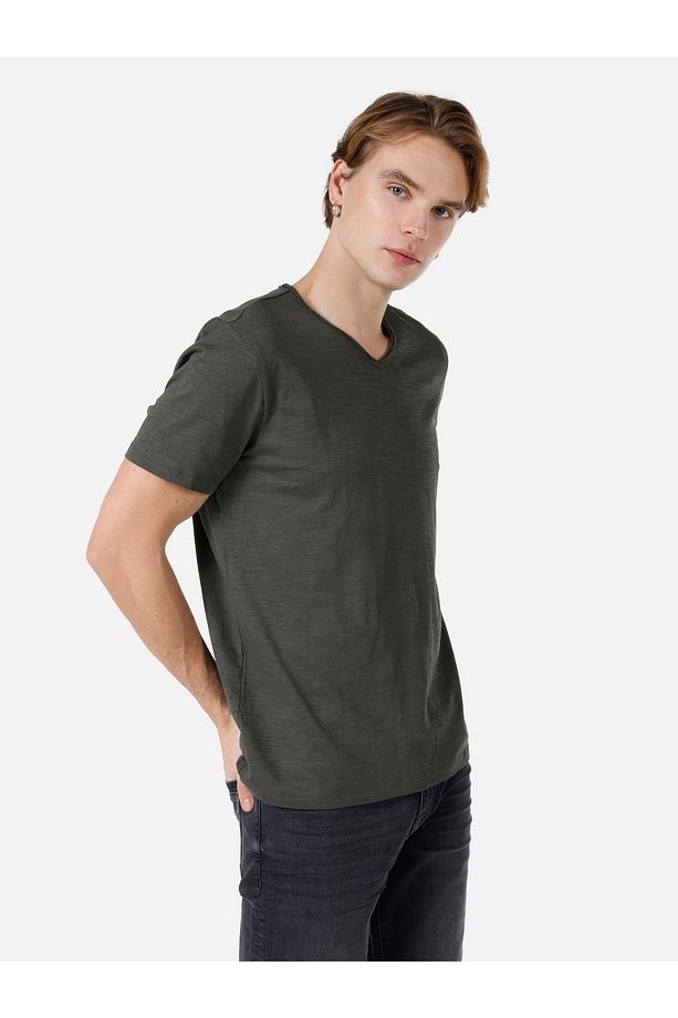 Regular Fit Bisiklet Yaka Düz Yeşil Erkek Kısa Kol Tişört Cl1058584 - 5