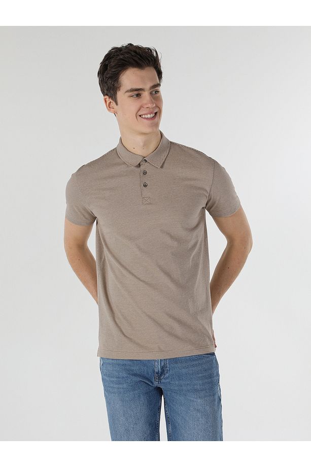 Regular Fit Polo Yaka Bej Erkek Kısa Kol Tişört Cl1058657 - 6