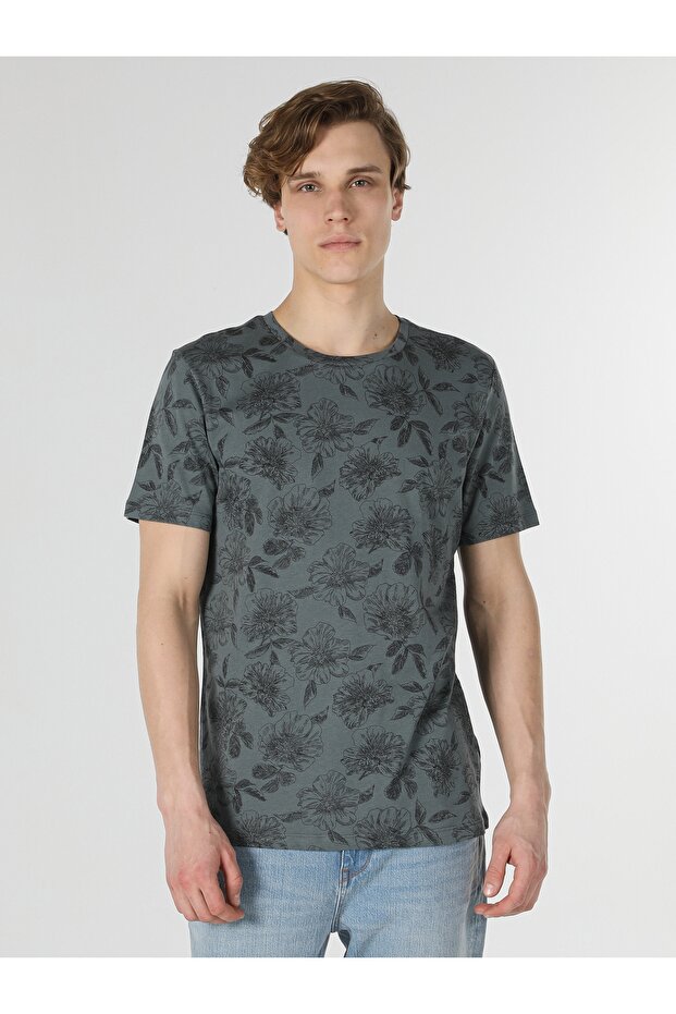 Regular Fit Bisiklet Yaka Yeşil Erkek Kısa Kol Tişört Cl1059557 - 1