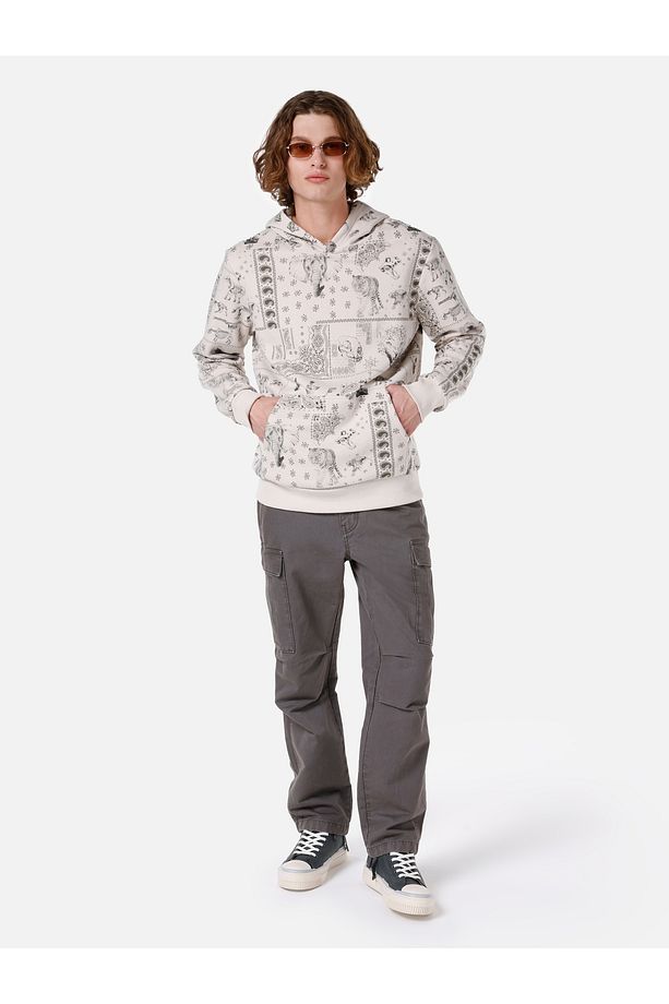 Regular Fit Baskılı Kapüşonlu Bej Erkek Sweatshirt Cl1061752 - 3