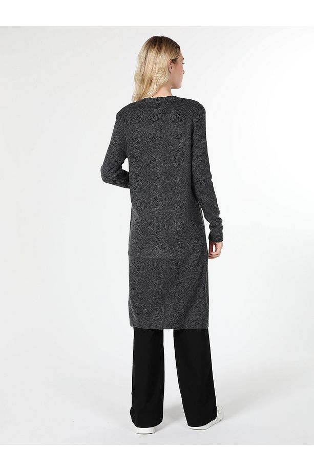 Regular Fit Uzun Antrasit Kadın Hırka Cl1061438 - 2