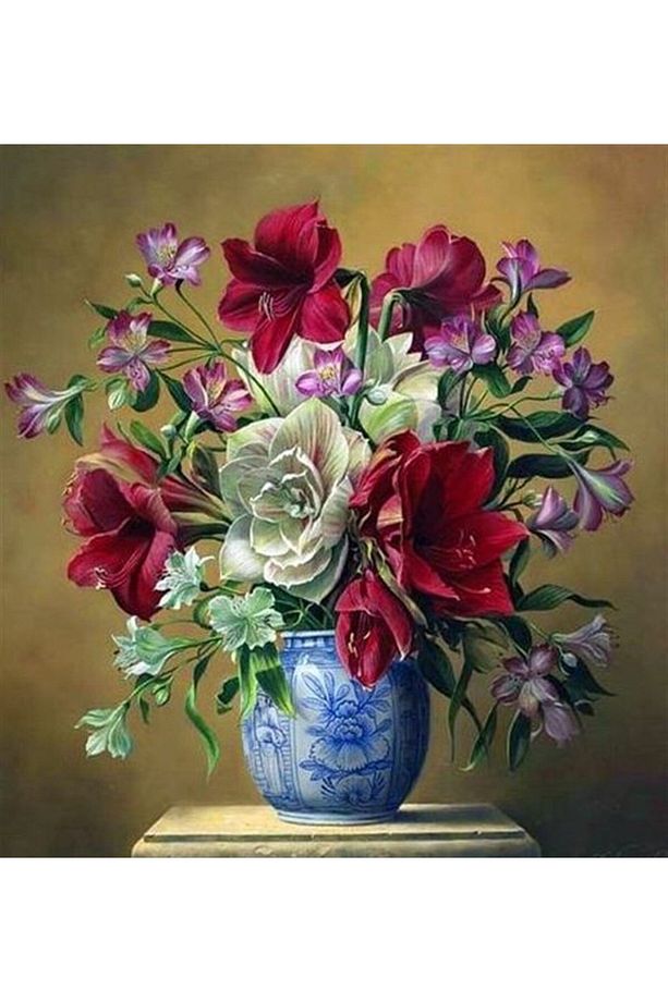 Vazodaki Taze Çiçekler Marcel Sanat Elmas Mozaik Tablo 81x86cm - 1