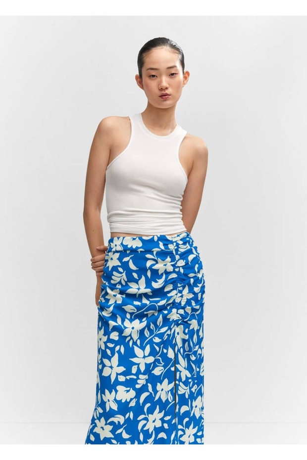 Desenli Yırtmaçlı Etek - 6