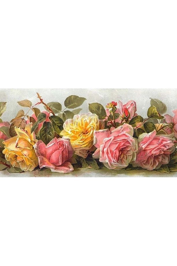 Sarı Ve Pembe Güller Elmas Mozaik Tablo 100x50cm - 1