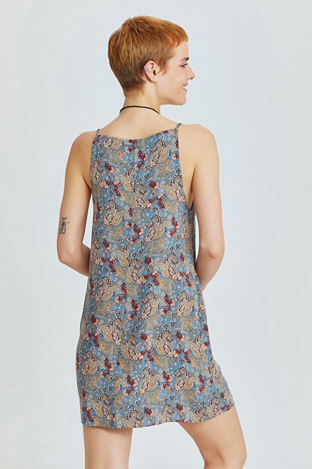 Basic Mini Yazlık Elbise Mavi - 4