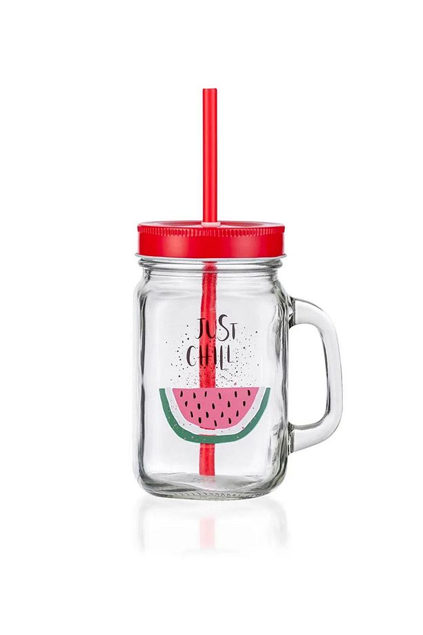 Lcw Home Karpuz Baskılı Kapak Ve Pipetli Cam Bardak 450 ml - 4