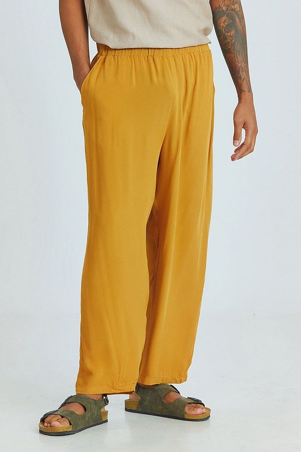 Relaxed Fit Dökümlü Erkek Pantolonu Sarı - 3