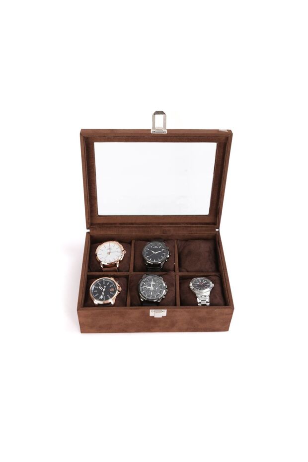 Watch Box 6 Pieces Alcantara Brown