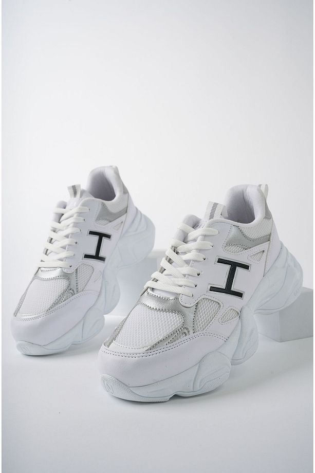 Gümüş Kadın Sneaker Yüksek Taban Ayakkabı - 4