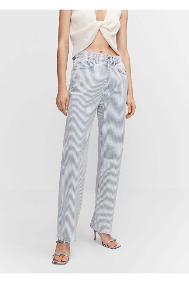 Çizgili Düz Kesim Jean - 1