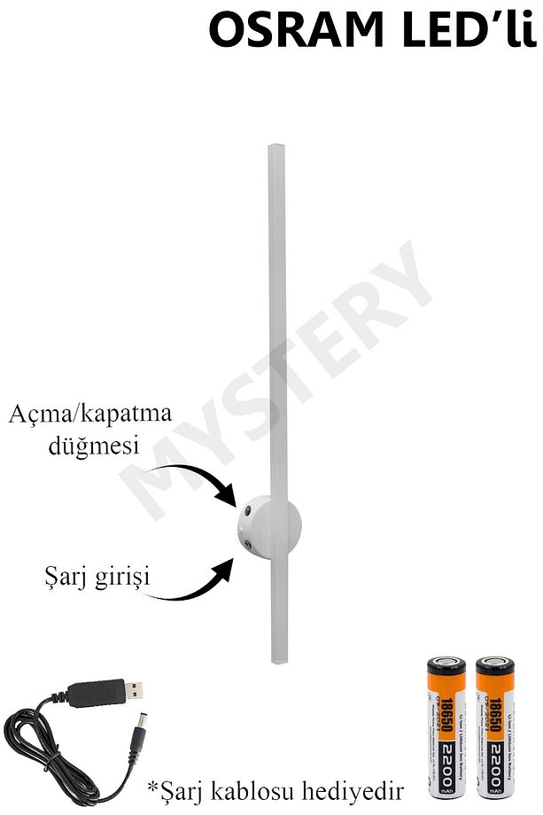 Osram Ledli Şarjlı Pilli Aplik Modern Dekoratif Led Duvar Aplik 68cm Günışığı - 1