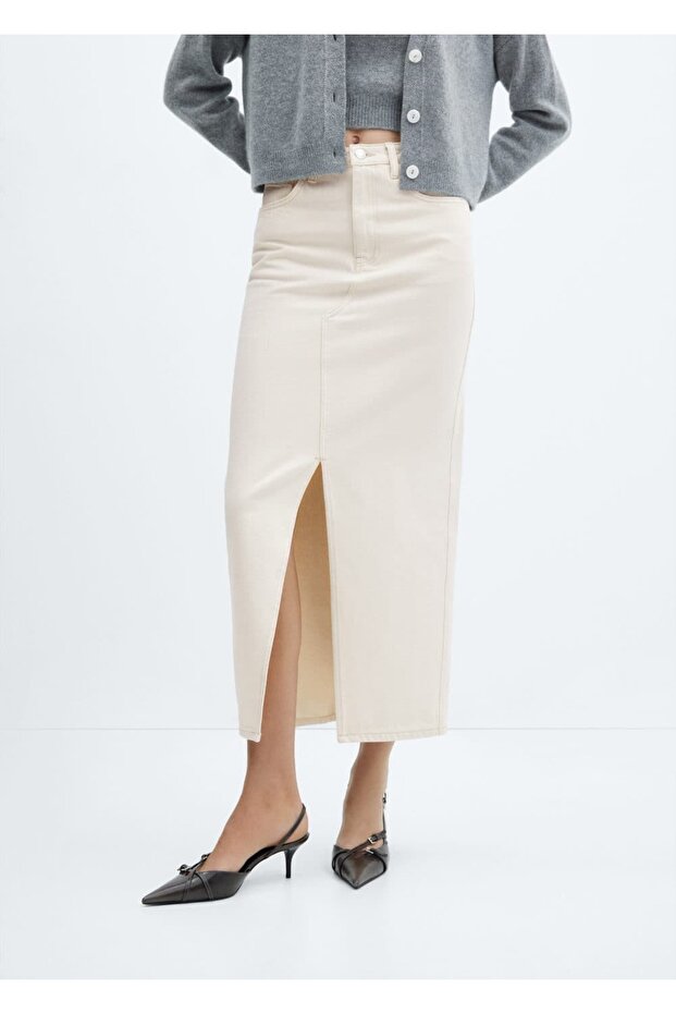 Yırtmaçlı denim etek - 1