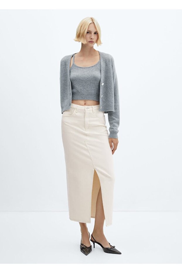 Yırtmaçlı denim etek - 2