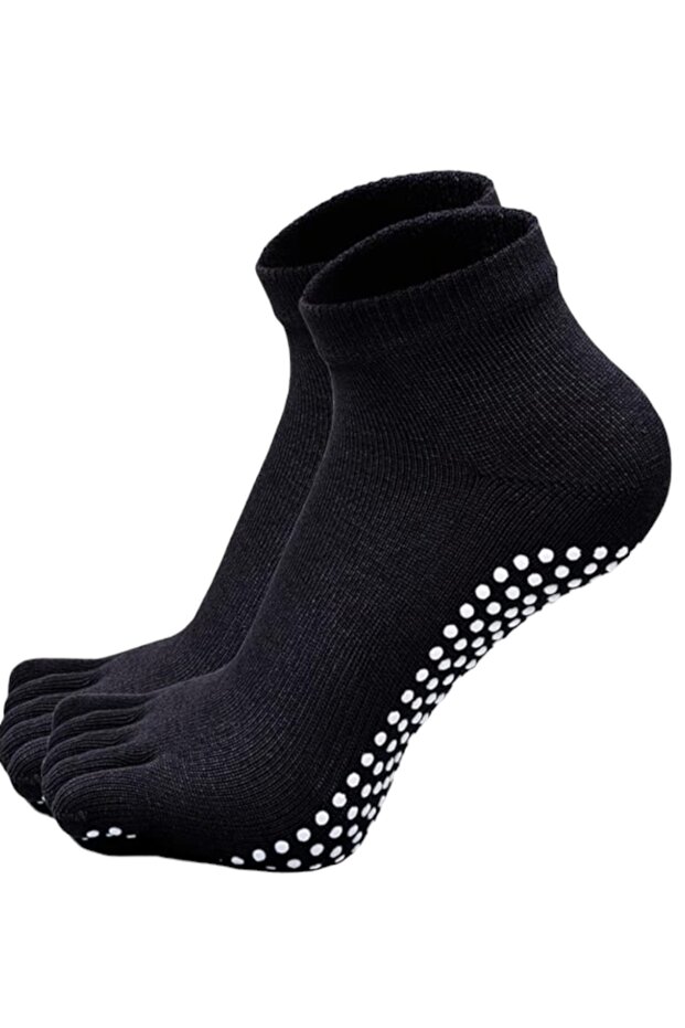 Women's 1 Pair Finger Plates Socks Custom Made Black Non-Slip Mid-Cone Bamboo