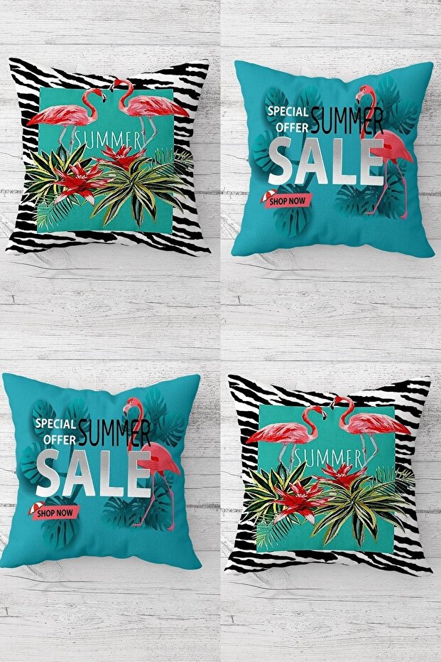 Tropical Filamimgo Patterned Throw Pillow Cover - Hidden Zipper, Seat Pillow Set (4Pcs)