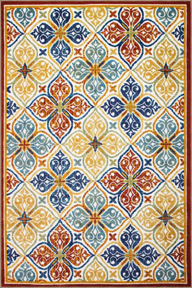 Frame Floral Multicolor Modern Patterned Woven Base Washable Carpet Miravip8388