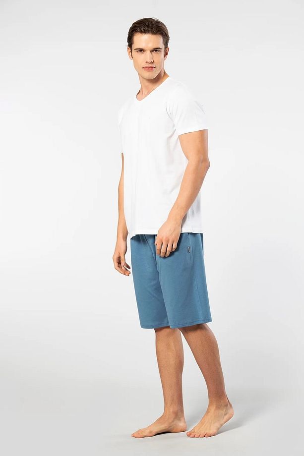 Erkek Modal Bermuda Şort Kısa Kollu Pijama Takımı %50 Modal %50 Pamuk - 1
