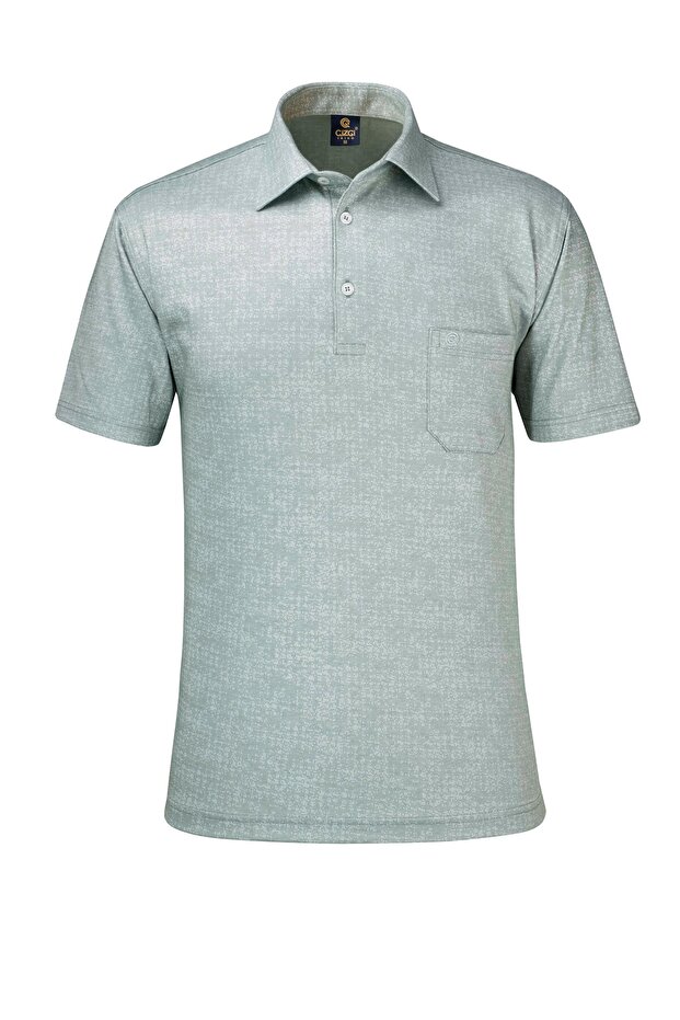 Men's Plus Size Shirt Collar Buttoned Pocket Green T-Shirt Classic Fit - 4914