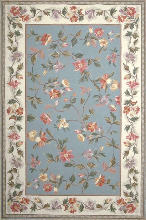 Blue Frame Ivy Flower Pattern Woven Base and Decorative Washable Carpet Miravip8556