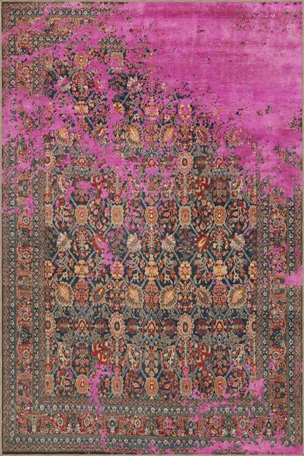 Framed Purple Color Patterned Modern Patterned Woven Base and Decorative Washable Carpet Miravip8631