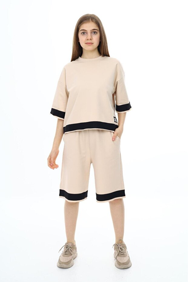 Girl's Oversize 100% Cotton Half Sleeve Shorts Top and Bottom Tracksuit Set