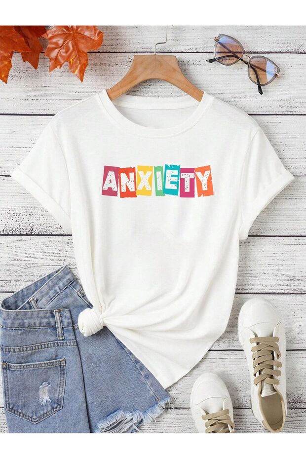تي شيرت مطبوع كبير الحجم من ANXIETY