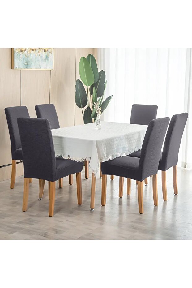 6-Piece Chair Cover Anthracite Color Lycra Washable