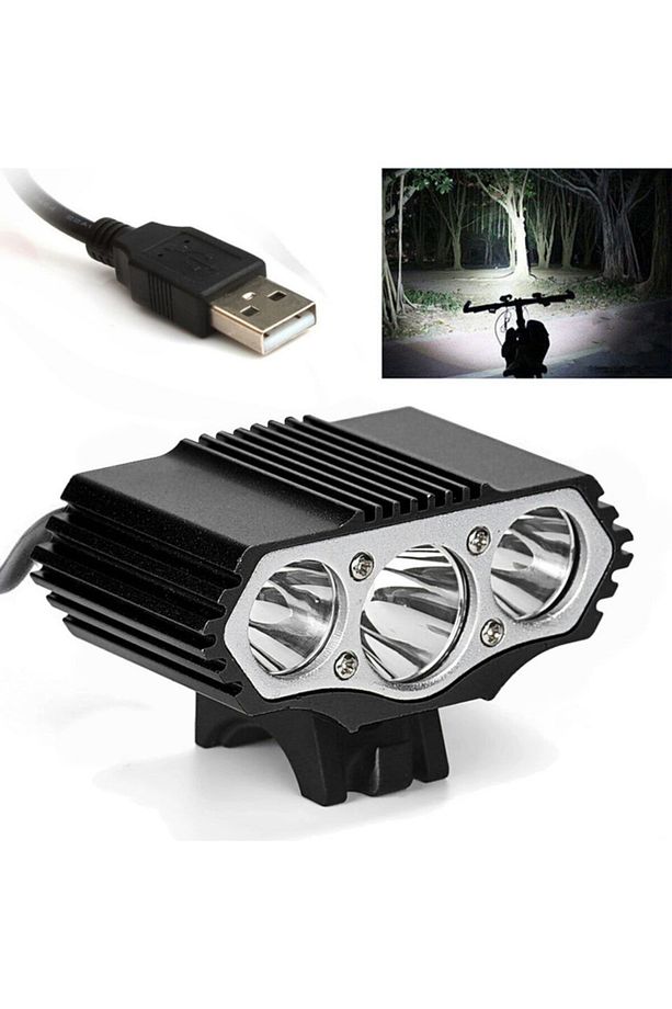 12.000 Lümen 3x Xm-l T6 Led Bisiklet Farı Usb Siyah/ Mavi Renkler Kırmızı Far - 3