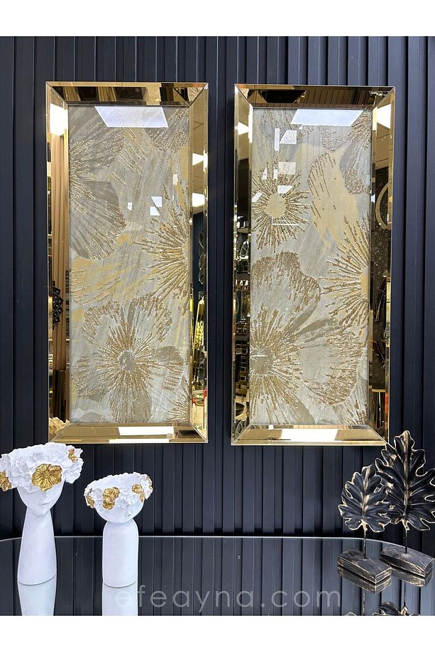 YONCA-GOLD AYNA TABLO SETİ-30x70cm (30x70 x 2 adet tablo) - 1