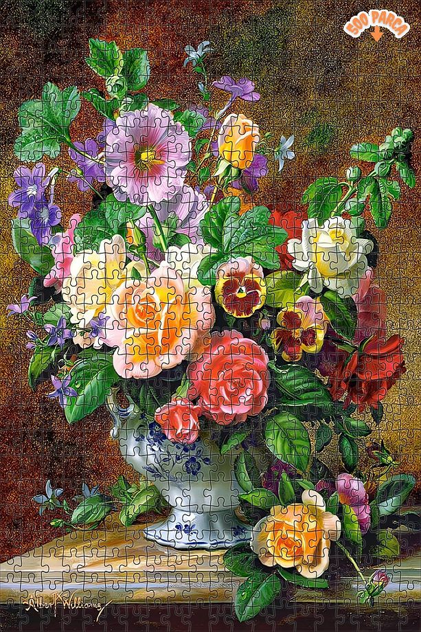 Vazoda Çiçekler Dekoratif Çift Katlı Çerçeveli Asılabilir Ahşap Puzzle 1000 PARÇA 50X70 - 7
