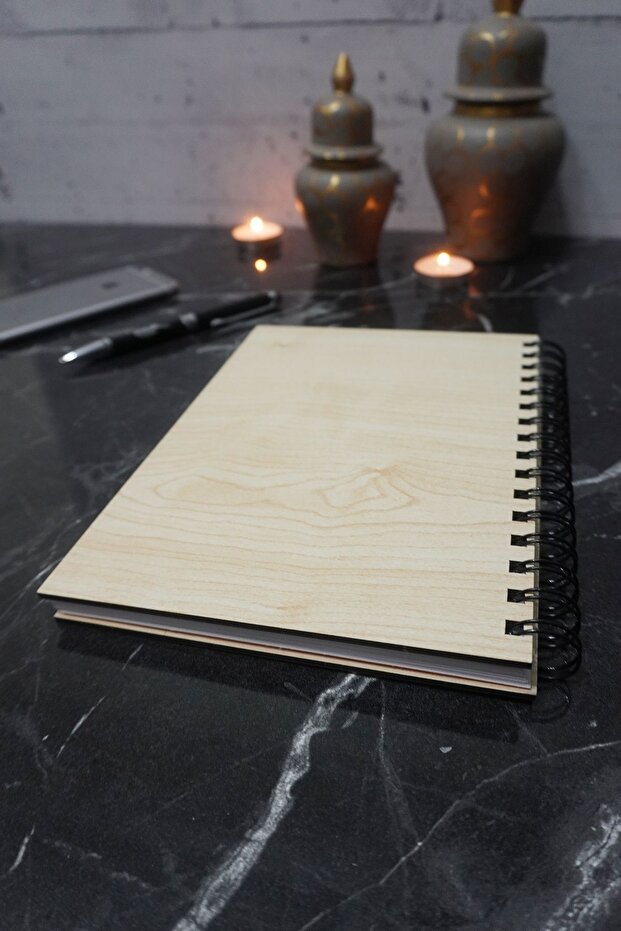 Dolphin Patterned Figured Wooden Cover Diary Notebook - Unlined A5 Memory Notebook - 5