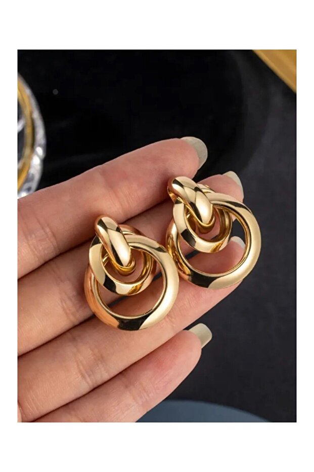 Trend Women's Luxury Gold Color Interlocking Circle Earrings