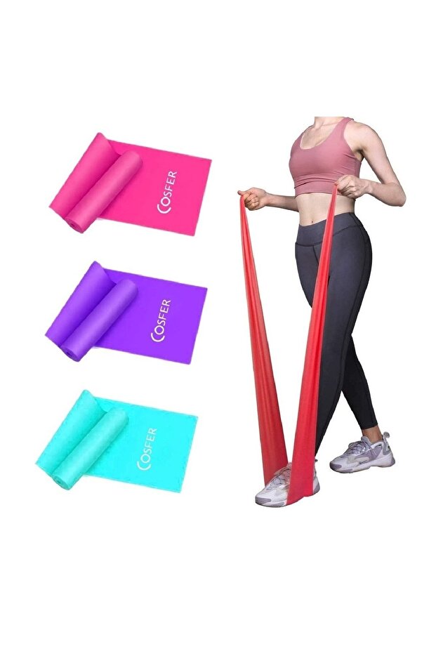 Genel Markalar Hafif-Orta-Sert Direnç Pilates Bandı Seti 3'lü 90X7.5 Cm