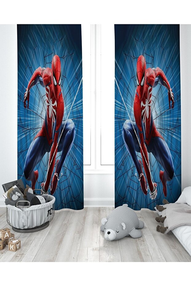 Spiderman Patterned Satin Lightout Background Curtain (Single Wing Pricing)